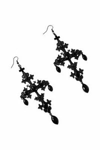 KILLSTAR Summon The Night Statement Earrings Black Crystal Cross Pendant 2021NIP - Picture 1 of 2