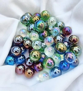 LUSTERED MIX - 25 Beautiful Glass Marbles, Blue, Red, Green, Clear - 14mm / 16mm - Picture 1 of 1