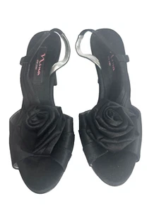 NINA schwarze Satin-Slingback-Sandalen rosa Blumen formelle elegante Schuhe – Größe 8M - Bild 1 von 7