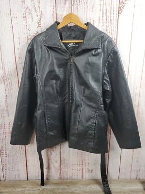 KC Collections Leather Jacket Womens XL Black Belted Lined Casual Business Nice  - Image 1 of 4