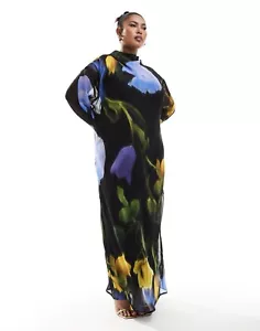 ASOS DESIGN Curve chiffon maxi dress in blurred floral print Size 8 - Picture 1 of 9