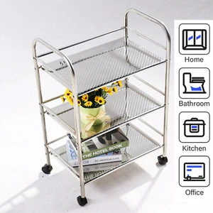 3-Tier Stainless Steel Kitchen Trolley Cart Microwave Oven Rack Utility Cart US - Picture 1 of 11