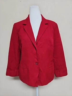 NORTON MCNAUGHTON Women's Blazer 3/4 Sleeve 100% Pure New Wool Red Color.Size 8 - Image 1 of 4