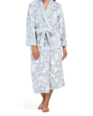 NUEVO Natori Mujeres Loto Floral Felpa Manga Larga Frente Abierto Chal Cuello Bata Foto 1 de 2