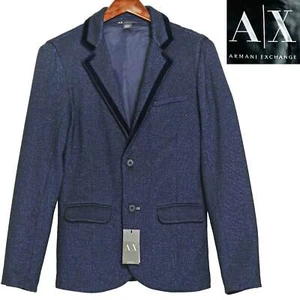 Armani Exchange A/X Tux Dinner Jacket Blazer Blue Velvet Metallic Lurex Prom S - Picture 1 of 7
