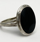 10K White Gold Black Onyx Ring Oval Solitaire Signed BDA Size 6-1/4 & 3.2 Grams