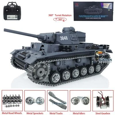 1/16 Henglong RC Military Tank Metal Wheels Panzer III L RTR 3848 W/360° Turret - Image 1 of 4