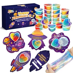 Valentines Day Cards for Kids Classroom - 28 Set of Galaxy Slime with Valenti... - Picture 1 of 8