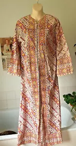 vintage 1960's Indian block print cotton kaftan dress zip front ~ M/L hippy boho - Picture 1 of 7