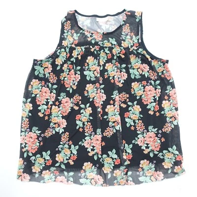 Bobbie Brooks Blouse Women's 2X Black Floral Pleated Boho Preppy Sleeveless Top - image 1 of 4