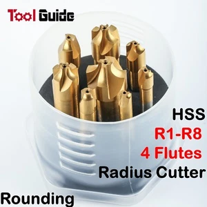 8PC Radius Milling Cutter Titanium HSS Formed End Mill Rounding Corner R1-R8 - Picture 1 of 4