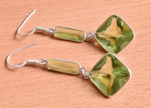 Sterling Silver Simulated Peridot Square Shape Silver/Gold/Rose Plated Earrings - Picture 1 of 7