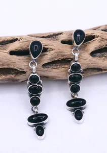 Vintage Sterling Silber 925 Onyx signiert "Mario D" Navajo Ohrhänger - Bild 1 von 10
