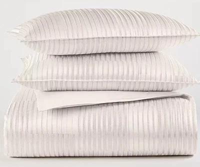 Hotel Collection Metallic Strie King Duvet Cover & Shams Set Ivory / Gold New - Image 1 of 4