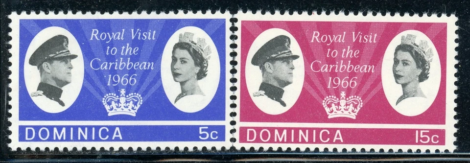 DOMINICA 193-94 SG191-92 MNH 1966 QEII Royal Visit conjunto de 2 CV$3 Foto 1 de 1