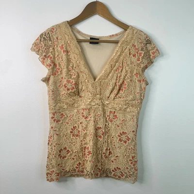 JTB Romántico Coqueta Encaje Floral Babydoll Encaje Beige Rosa Cuello en V Top Para Mujer’s M Foto 1 de 4