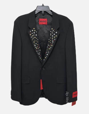 Hugo Boss Slim-fit Jacket with Studded Lapels-Black Men's Sport Coats SZ.40R NWT - Image 1 of 4