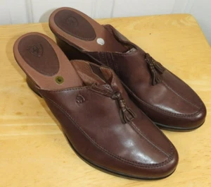 Ariat Western Slip On Mules Tassels Brown Leather Clogs Wedge Shoes Size 9B - Picture 1 of 8