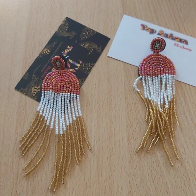 Perlenohrringe Hänger Rocailles Perlen lang multicolor Traditionelle Ohrringe. - Bild 1 von 4