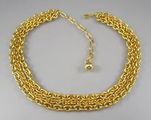 Brushed Matte Gold Tone 3 Chains Adjustable Choker Necklace 9087 - Picture 1 of 4