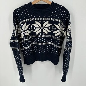 Gap Teen Crewneck Sweater Size XL 18-20 Fair Isle Snowflake Nordic Navy Cropped - Picture 1 of 4