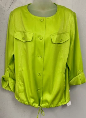 NWT Ruby Rd Womens Size 18W Sparkly Jacket Lime Green Pockets/Drawstring Hem - Image 1 of 3