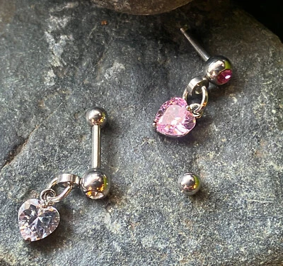 1pc Crystal Heart Dangle Tragus Helix Cartilage Ring 16g 1/4"- choose your color - Image 1 of 4