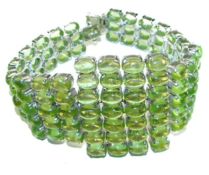 Peridot Bracelet 925 Sterling Silver Statement Handmade Green Gem 48.9g - Picture 1 of 3