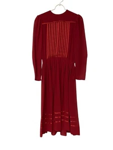 Albert Nipon Midikleid Rot Vintage Gr. 10 Plissee Band Streifen Langarm - Bild 1 von 13