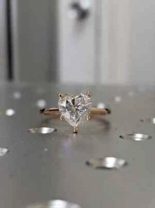 3Ct Heart Simulated Diamond Engagement Solitary Ring 14K Yellow Gold Over Silver - Picture 1 of 7