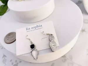 Lia Sophia Vintage Silver Tone Opal Hook Drop Earrings - Picture 1 of 5