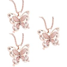 3pcs Women Necklace Rose Gold Opal Pendant Sweater Chain Necklace Clothing
