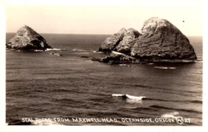 RPPC Seal Rocks From Maxwell Head Oceanside Oregon Postcard Real Photo - Picture 1 of 2