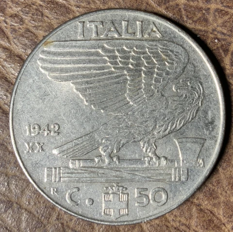 World WarII Coins: 1 - Italian Fascist Era C50 centesimi coin 1942 Cover