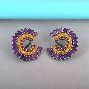 925 Silber Natur Amethyst Edelstein Granat Citrin Rund Ohrstecker Schmuck - Bild 1 von 4