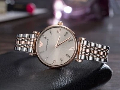 EMPORIO ARMANI WOMENS WATCH SILVER & ROSE BACELET & GREY DIAL AR1840 GENUINE NEW - Image 1 of 4