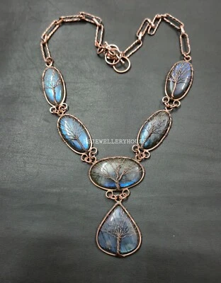 生命之树拉长石项链铜线包装手工礼品项链 — 第 1/4 张图片