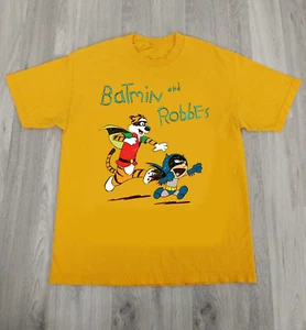 THE CALVIN AND HOBBES Batmin And Robbes Gold Shirt All Size 8D428 - Picture 1 of 3