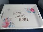 New Midnight Bloom Home Sweet Home Floral Print Wood Serving Tray With Handles 