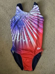 Women’s GK Leotard Size Medium Gymnastics Sleeveless Patriotic - Picture 1 of 9