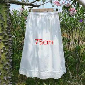 Women Cotton Lace Splice Petticoat Skirt Half Slips Underskirt Soft White Skirts - Picture 1 of 13