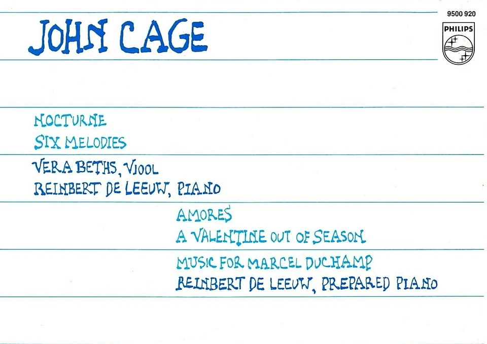 PHILIPS - JOHN CAGE - NOCTURNE, SIX MELODIES ETC. - BETHS VIOLIN / DE LEEUW - NM - Image 1 of 1