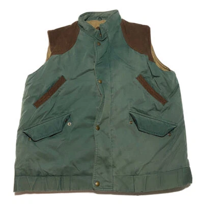 Chaleco Eddie Bauer Vintage Adulto Grande Plumón de Ganso Verde Cuero Abombado J5 Foto 1 de 4