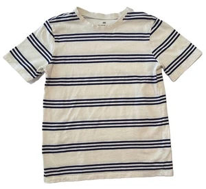 H&M Boys Striped T-Shirt Size 8/10 – White & Navy Blue – EUC - Picture 1 of 2