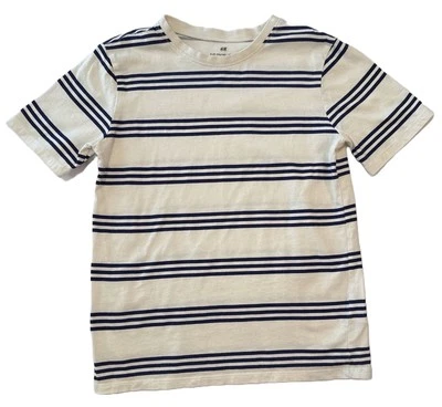H&M Boys Striped T-Shirt Size 8/10 – White & Navy Blue – EUC - Image 1 of 2