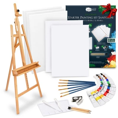 Staffelei Atelierstaffelei inkl. 30teiliges Malset Holzstaffelei stabil Dreifuss - Bild 1 von 4