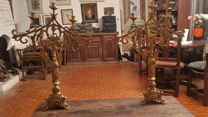 Antique Bronze Ormolu candelabra Altar Church Candle Holders Angels MOVIE - Picture 1 of 9