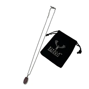 "Collar Nikola Valenti ovalado púrpura amatista 20"" acero inoxidable plata con bolsa" - Imagen 1 de 11