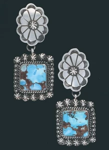 Natural Golden Hill Turquoise Earrings By Navajo Artist John Nelson - Picture 1 of 3