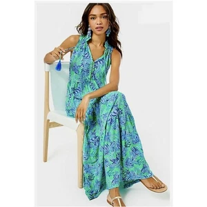 Maxi abito a strati Lily Pulitzer taglia XXL Malone Keep it Reel Cabana verde - Foto 1 di 8